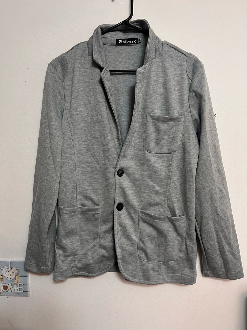 Allegra K Women's Blazer Cardigan Size 36 Light Gray 2 Button Office Work Jacket